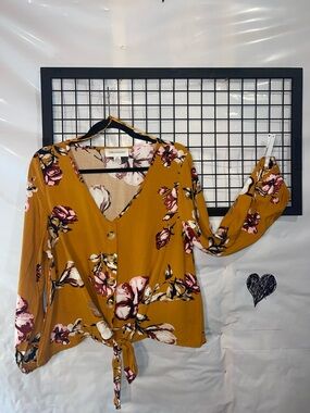 Urbanology Mustard Floral Tie-Front short Blouse